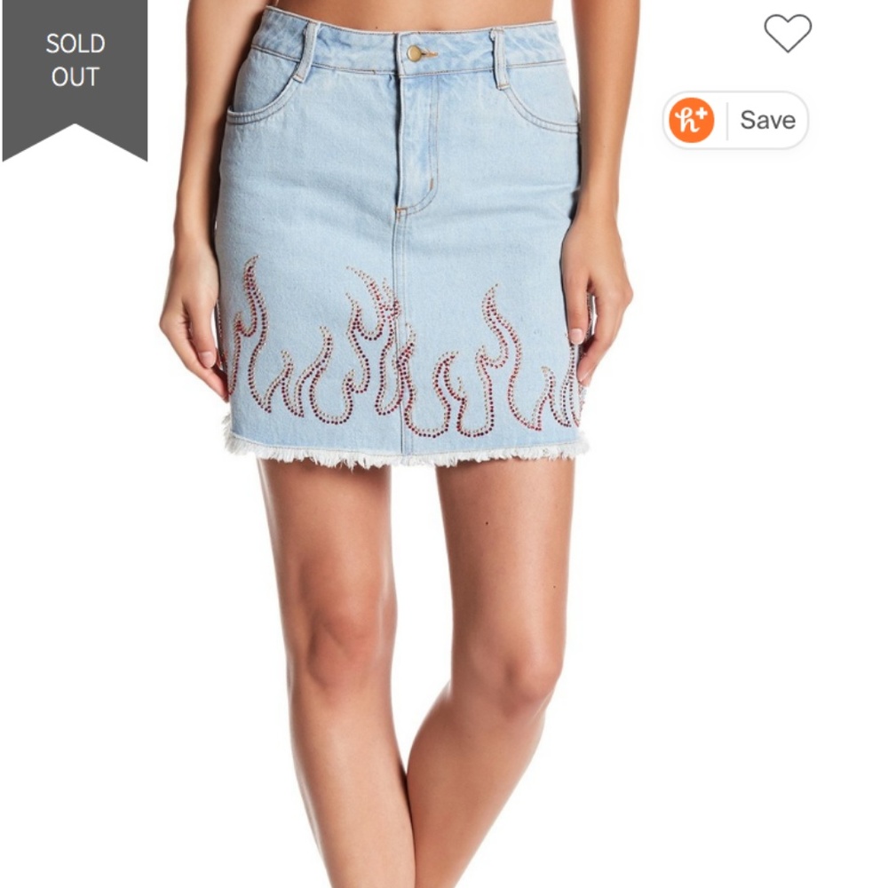 NWT Honey Punch Denim Skirt Rhinestone Flames-M